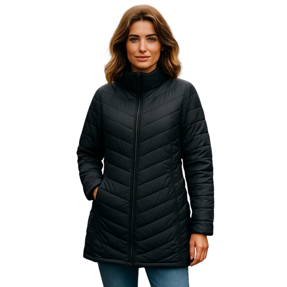 Quilted Puffer Coat Womens M/L Black Zip-Up Winter Warm Insulated Outdoor Jacket